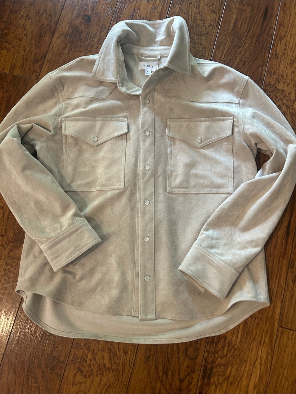 Evereve Light Beige Snap-Front Shirt Jacket